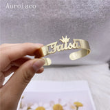 AurolaCo Personalized Name Bracelet with Crown Stainless Steel Jewelry
