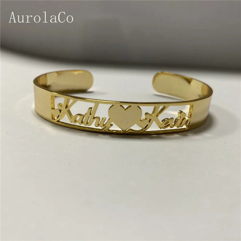 AurolaCo Personalized Cuff Bangle Rose Stainless Steel