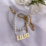 AurolaCo Personalized Pearl Name Necklace for Women