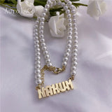 AurolaCo Personalized Pearl Name Necklace Pendant for Women