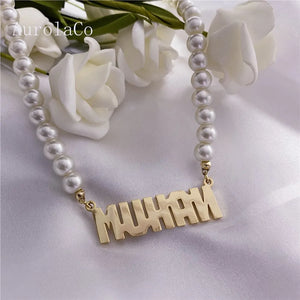 AurolaCo Personalized Pearl Name Necklace Pendant for Women