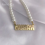AurolaCo Personalized Pearl Name Necklace Pendant for Women