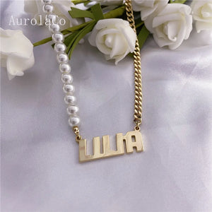 AurolaCo Personalized Pearl Name Necklace for Women