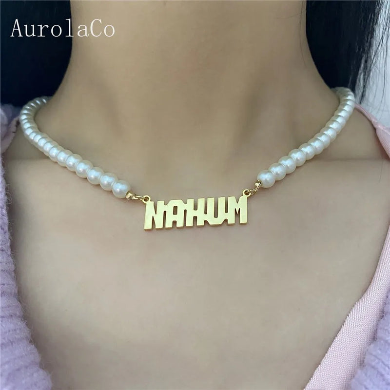 AurolaCo Personalized Pearl Name Necklace Pendant for Women