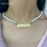 AurolaCo Personalized Pearl Name Necklace Pendant for Women