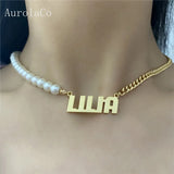 AurolaCo Personalized Pearl Name Necklace for Women