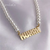 AurolaCo Personalized Pearl Name Necklace Pendant for Women