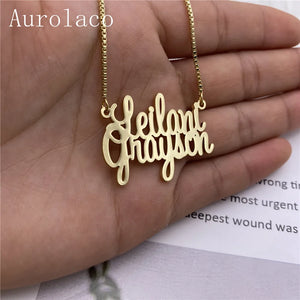 AurolaCo Two Name Personalized Stainless Steel Nameplate Necklace