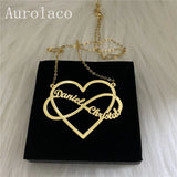 AurolaCo Name Necklace With Heart Personalized Stainless Steel Nameplate Necklac