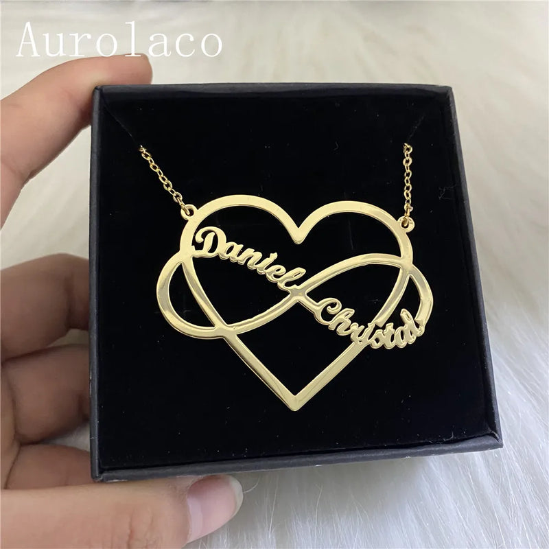 AurolaCo Name Necklace With Heart Personalized Stainless Steel Nameplate Necklac