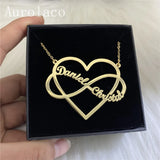 AurolaCo Name Necklace With Heart Personalized Stainless Steel Nameplate Necklac