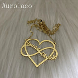 AurolaCo Name Necklace With Heart Personalized Stainless Steel Nameplate Necklac