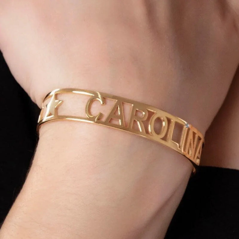 AurolaCo Nameplate Bangle Personalized Bangle Women Men Stainless Steel
