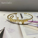 AurolaCo Nameplate Bracelet Personalized Cuff Bangle Stainless Steel
