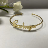 AurolaCo Nameplate Bracelet Personalized Cuff Bangle Stainless Steel