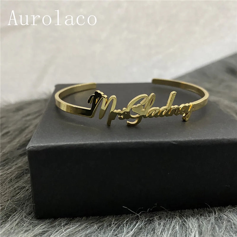 AurolaCo Nameplate Name Bracelet Personalized Cuff Bangles
