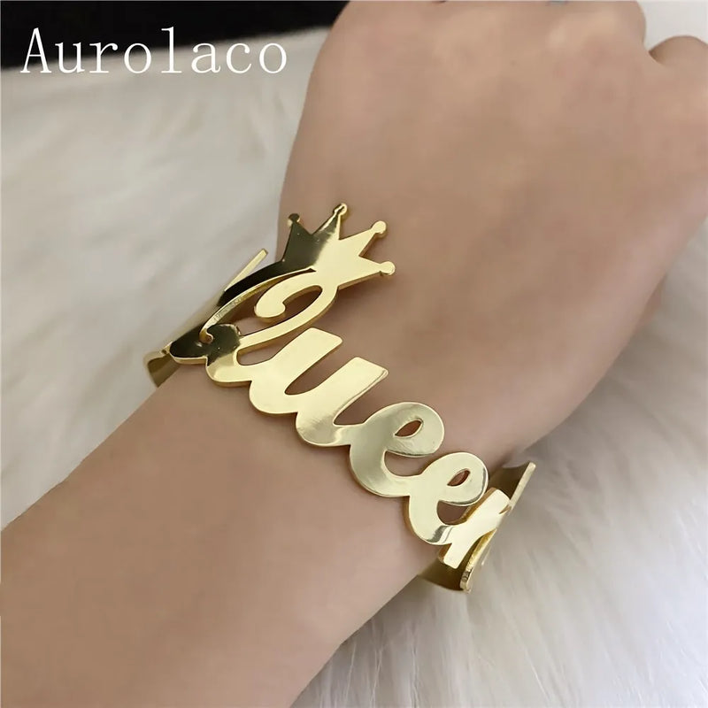 AurolaCo Nameplate Name Bracelet Personalized Cuff Bangle