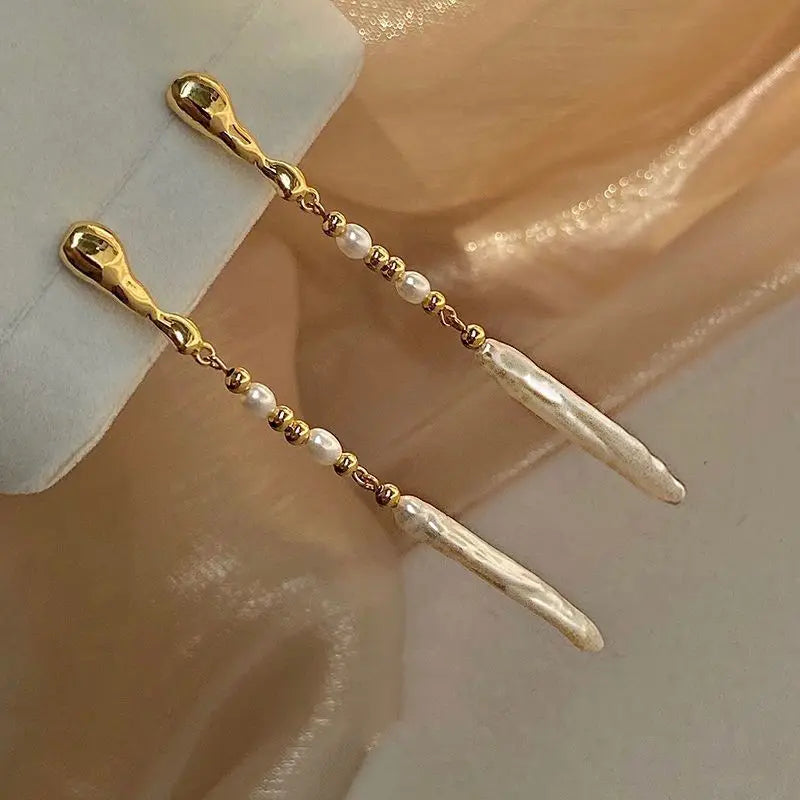 Natural Baroque Toothpick Pearl Earrings Drop Bridal Dangle Wedding Jewelry