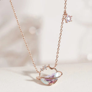 Aurora Water Drop Planet Star Moon Necklace Girl Clavicle Chain