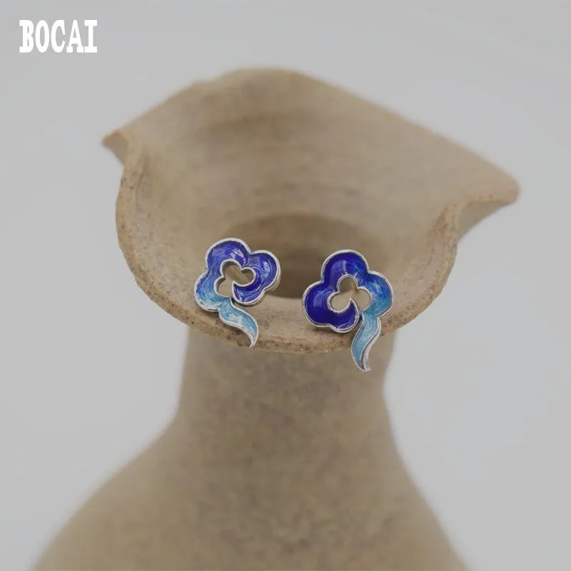 S925 Silver Enamel Clouds Stud Earrings for Women