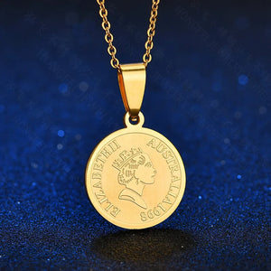 Australia Queen Elizabeth Coin Pendant Necklace Stainless Steel Jewelry