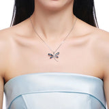 Crystal Dragonfly Sterling Silver Pendant Necklaces Romantic Jewelry