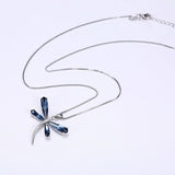 Crystal Dragonfly Sterling Silver Pendant Necklaces Romantic Jewelry