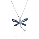 Crystal Dragonfly Sterling Silver Pendant Necklaces Romantic Jewelry