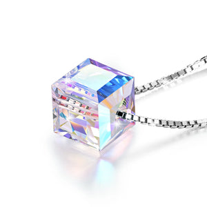 Crystal Sugar Cube Pendant Necklace 925 Silver Gift Chain