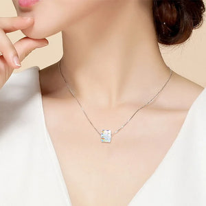 Crystal Sugar Cube Pendant Necklace 925 Silver Gift Chain