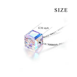 Crystal Sugar Cube Pendant Necklace 925 Silver Gift Chain