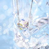 Crystal Sugar Cube Pendant Necklace 925 Silver Gift Chain