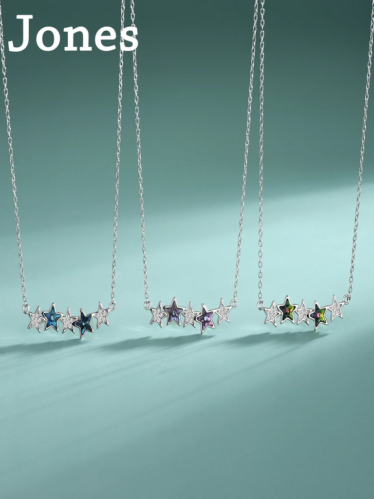 Austrian Crystal Sterling Silver Necklace Pentagram Star Collarbone Chain