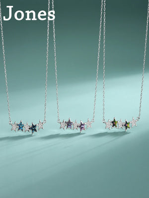Austrian Crystal Sterling Silver Necklace Pentagram Star Collarbone Chain