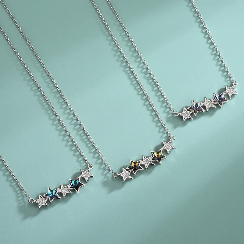 Austrian Crystal Sterling Silver Necklace Pentagram Star Collarbone Chain