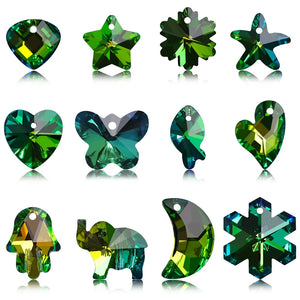 Austrian Glass Heart Bead Star Butterfly Shape Green Crystal Drop Pendant