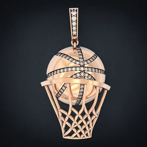 Austrian Rhinestone Basketball Pendant Necklace Men's Hip Hop Jewelry