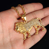 Austrian Rhinestone Lion Pendant Necklace Men's Jewelry