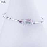 Austrian Rhinestone Pink Peach Heart Bracelet Stainless Steel Titanium