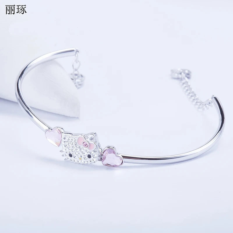 Austrian Rhinestone Pink Peach Heart Bracelet Stainless Steel Titanium
