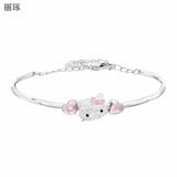 Austrian Rhinestone Pink Peach Heart Bracelet Stainless Steel Titanium