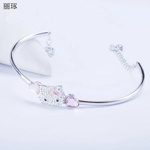 Austrian Rhinestone Pink Peach Heart Bracelet Stainless Steel Titanium