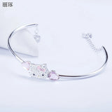 Austrian Rhinestone Pink Peach Heart Bracelet Stainless Steel Titanium