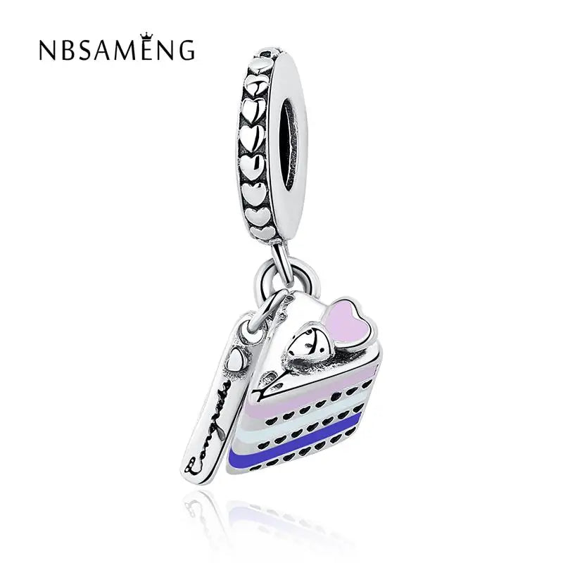 925 Sterling Silver Bead Sandwich Pendant Dangle Charm for DIY Jewelry