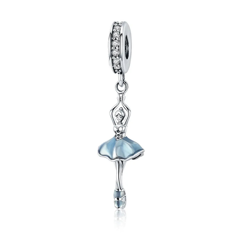 925 Silver CZ Ballet Girl Charm for Bracelet