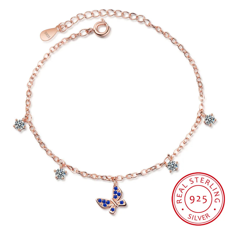 925 Silver Butterfly Bracelet CZ Crystal Women Jewelry