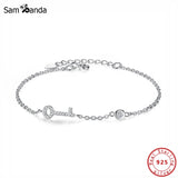 925 Silver Bracelet Key Lock Bangle CZ Crystal Love Chain