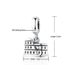 925 Silver Rome Colosseum Dangle Charm for Bracelets