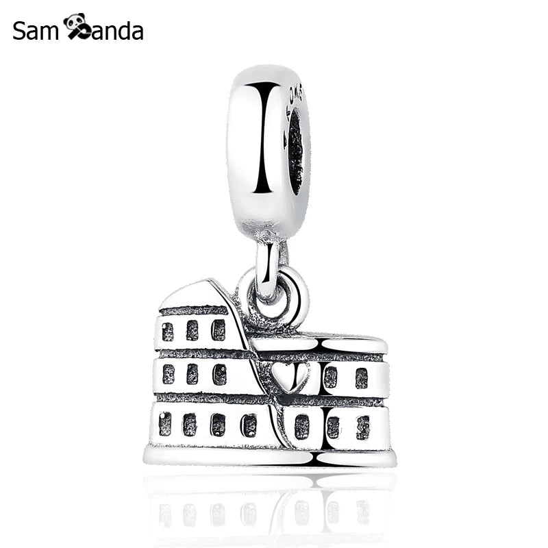 925 Silver Colosseum Dangle Charm Bead for Bracelets DIY