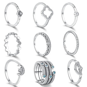 925 Sterling Silver Snake Printed Star Sparkling Pave Ring